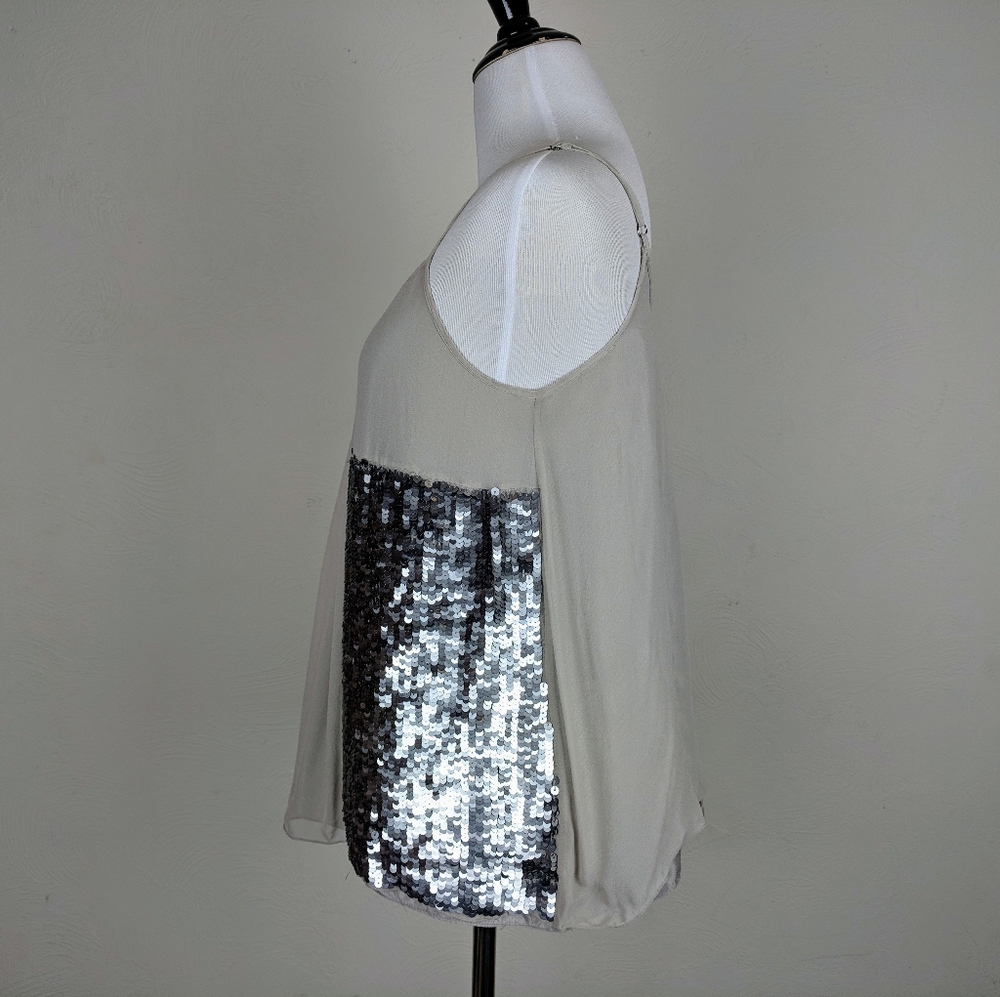 Joie Silvana Tank Top Taupe Silver Sequin Blouse Party Glam Neutral Y2K - Picture 5 of 7